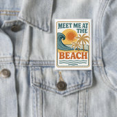 Treffe mich am Strand Retro Vintage Sommerurlaub Button (Insitu)