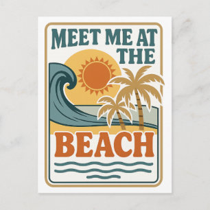 Treffe mich am Strand Retro Vintage Sommerurlaub Postkarte