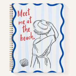 Treffe mich am Strand | Rote Typografie Blaue Stre Notizblock