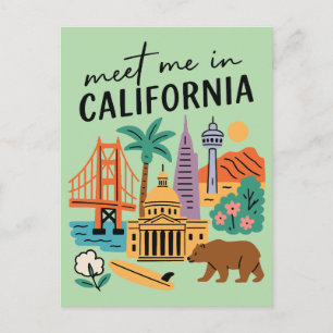 Treffe mich in Kalifornien Golden Gate Bear Retro Postkarte