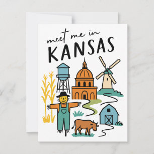 Treffe mich in Kansas Retro-Farm-Vogelscheuche Win Postkarte