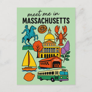 Treffe mich in Massachusetts Boston Hummer Retro Postkarte