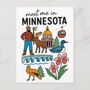 Treffe mich in Minnesota Loon-Elch-Holzfäller-Icon Postkarte