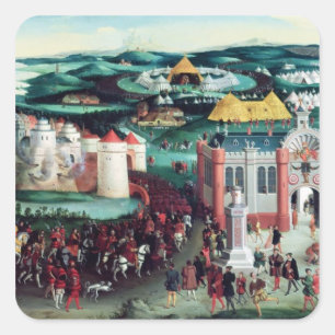 Treffen am Feld des Stoffes des Goldes Quadratischer Aufkleber