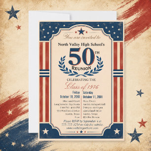 Treffen der 50. Abiturklasse Americana Rot Blau Einladung