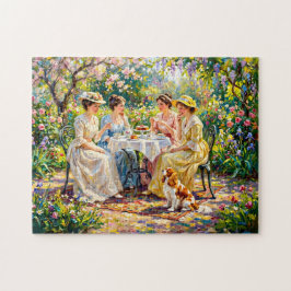 Treffen der Damen im Garten mit Cavalier Spaniel Puzzle