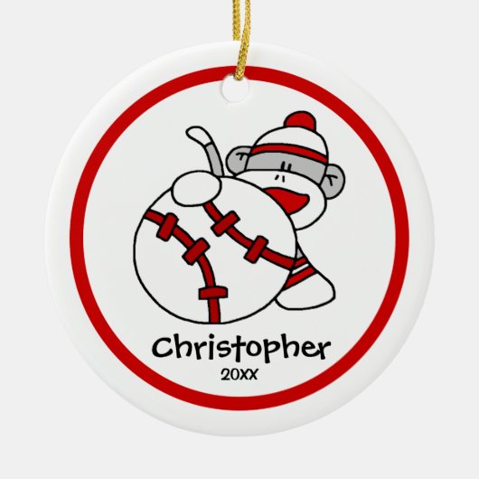 Treffen Sie Affe-Baseball-Jungen" Keramik Ornament (Vorne)