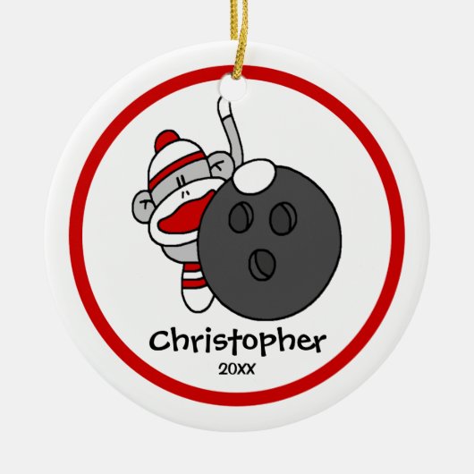 Treffen Sie Affe-Bowlings-Jungen" Keramikornament (Vorne)