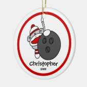 Treffen Sie Affe-Bowlings-Jungen" Keramikornament (Links)