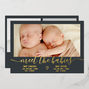 Treffen Sie Babys Skript Gold 3 Foto Baby Zwilling Folieneinladung
