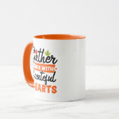 Treffen Sie hier mit freundlichen Herzen Wortfall Tasse (Vorderseite Links)