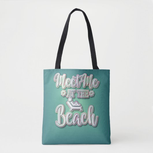 Treffen Sie mich am Strand farbenfroher Text Tasche (Vorderseite)