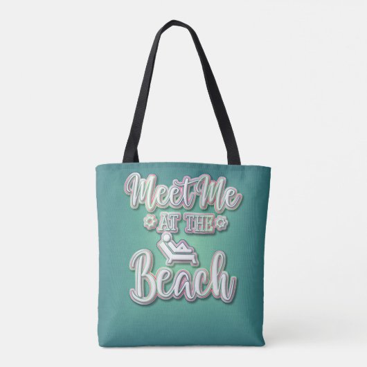 Treffen Sie mich am Strand farbenfroher Text Tasche (Rückseite)