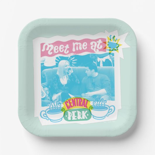 Treffen Sie mich im zentralen Perk Neon Graphic Pappteller (Vorderseite)