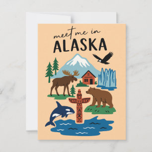 Treffen Sie mich in Alaska Icons Retro Postkarte
