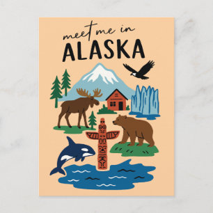 Treffen Sie mich in Alaska Icons Retro Postkarte