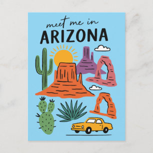 Treffen Sie mich in Arizona Retro Wüstenkaktus Rot Postkarte