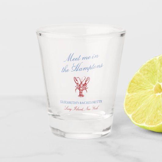 Treffen Sie mich in Hamptons Bachelorette Schnapsglas (Vorderseite)