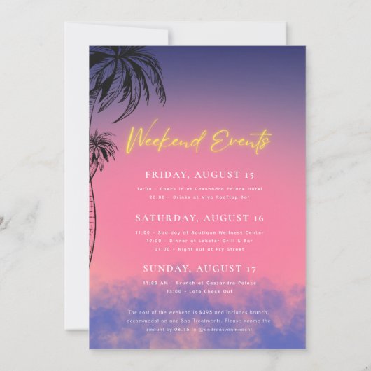 Treffen Sie mich in Miami | Neon Hen Bachelorette Einladung (Rückseite)