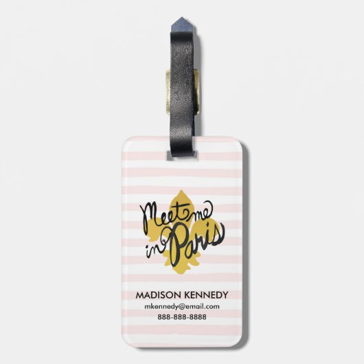 Treffen Sie mich in Parisschwarzem und -gold Gepäckanhänger (Rückseite vertikal)
