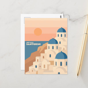 Treffen Sie mich in Santorini: Minimalistische gri Postkarte