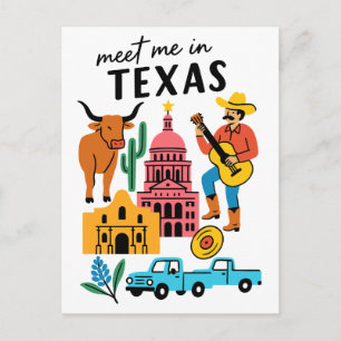 Treffen Sie mich in Texas Longhorn Cowboy Austin Postkarte
