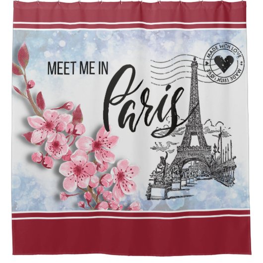 Treffen Sie mich mit dem Pariser Duschvorhang (Vorderseite)