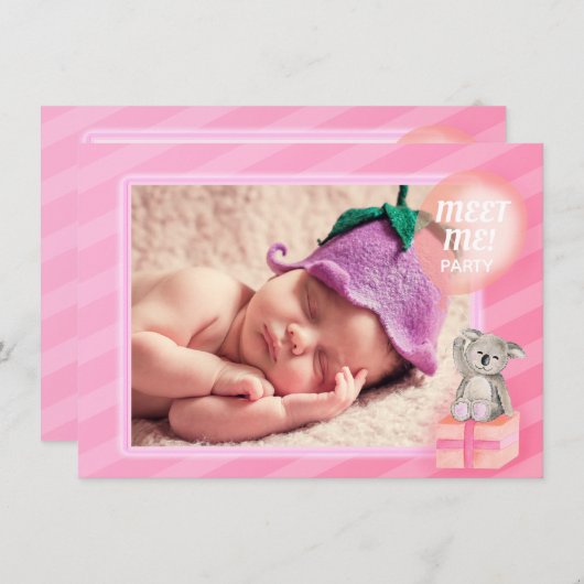 Treffen Sie mich neue Baby Mädchen niedlich koala Einladung (Vorne/Hinten)