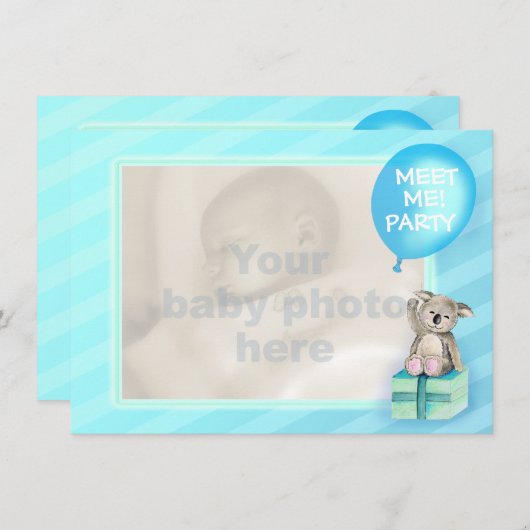Treffen Sie mich neuen Baby Junge koala Party lade Einladung (Vorne/Hinten)