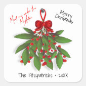 Treffen Sie mich unter dem Mistletoe frohe Weihnac Quadratischer Aufkleber (Vorderseite)