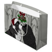 Treffen Sie mich unter dem mistletoe Neufundland Große Geschenktüte (Rückseite Schrägansicht)