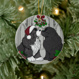 Treffen Sie mich unter dem mistletoe Neufundland Keramik Ornament