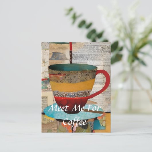 Treffen Sie mich zum Kaffeekorb Postkarte (Stehend Vorderseite)