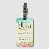 Treffen Sie uns Beach Floral Calligraphy Save the Gepäckanhänger (Vorderseite Vertikal)