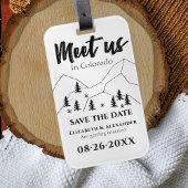 Treffen Sie uns Forest Wedding Calligraphy Save th Gepäckanhänger