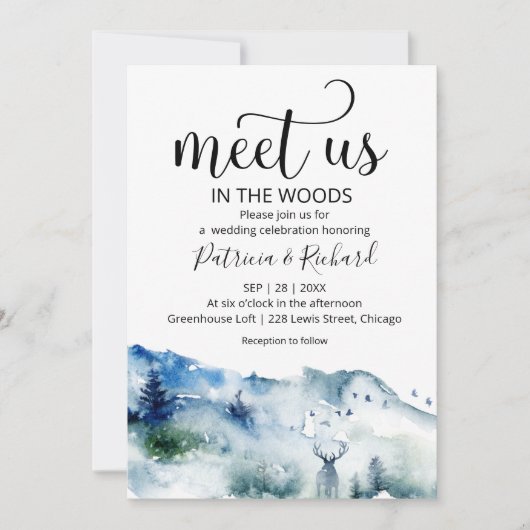 Treffen Sie uns im Wald draußen Hochzeit Einladung (Vorderseite)