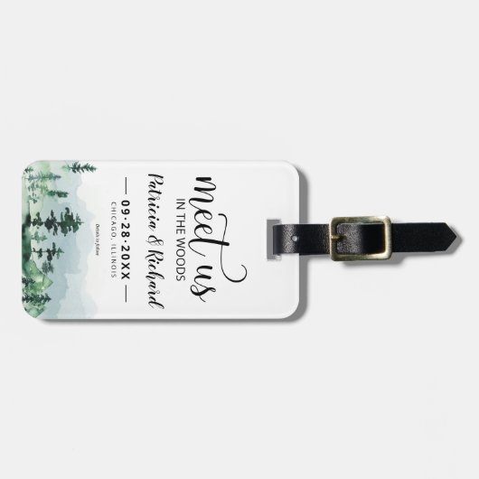 Treffen Sie uns im Wald im Freien Hochzeit retten Gepäckanhänger (Vorderseite horizontal)