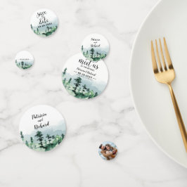 Treffen Sie uns im Wald im Freien Hochzeit retten Konfetti