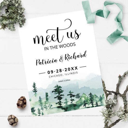 Treffen Sie uns im Wald im Freien Hochzeit retten Postkarte