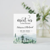 Treffen Sie uns im Wald im Freien Hochzeit retten Postkarte (Stehend Vorderseite)