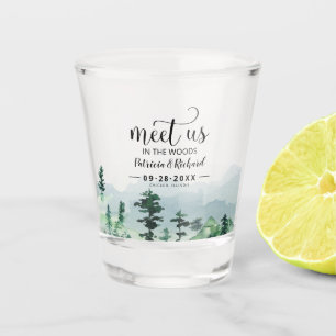 Treffen Sie uns im Wald Outdoor-Hochzeit Save The  Schnapsglas