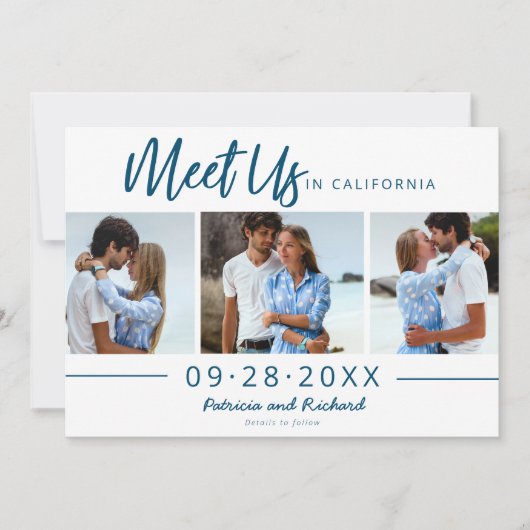 Treffen Sie uns im Ziel Save the Date 3 Foto Einladung (Vorderseite)