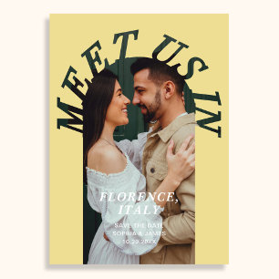 Treffen Sie uns im Zielbogen-Foto Citrus-Hochzeit Save The Date
