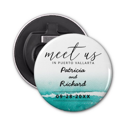 Treffen Sie uns in der Hochzeit in Urlaubsort Save Flaschenöffner (Vorderseite)