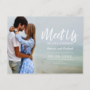 Treffen Sie uns in Hochzeit in Urlaubsort Save the Postkarte