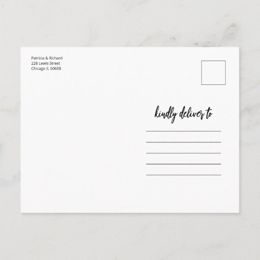 Treffen Sie uns in Hochzeit speichern Sie das 3 Fo Postkarte (Rückseite)