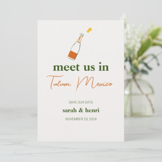 treffen Sie uns in tulum Hochzeit speichern das Da Einladung (Stehend Vorderseite)