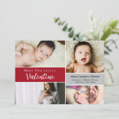Treffen Sie unsere kleine Valentine Baby Foto Coll Dankeskarte (Stehend Vorderseite)