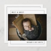 Treffen und Greet Baby Modern Foto Birth Ankündigung (Vorne/Hinten)