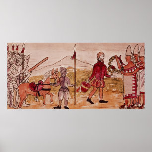 Treffen von Hernando Cortes und Montezuma Poster